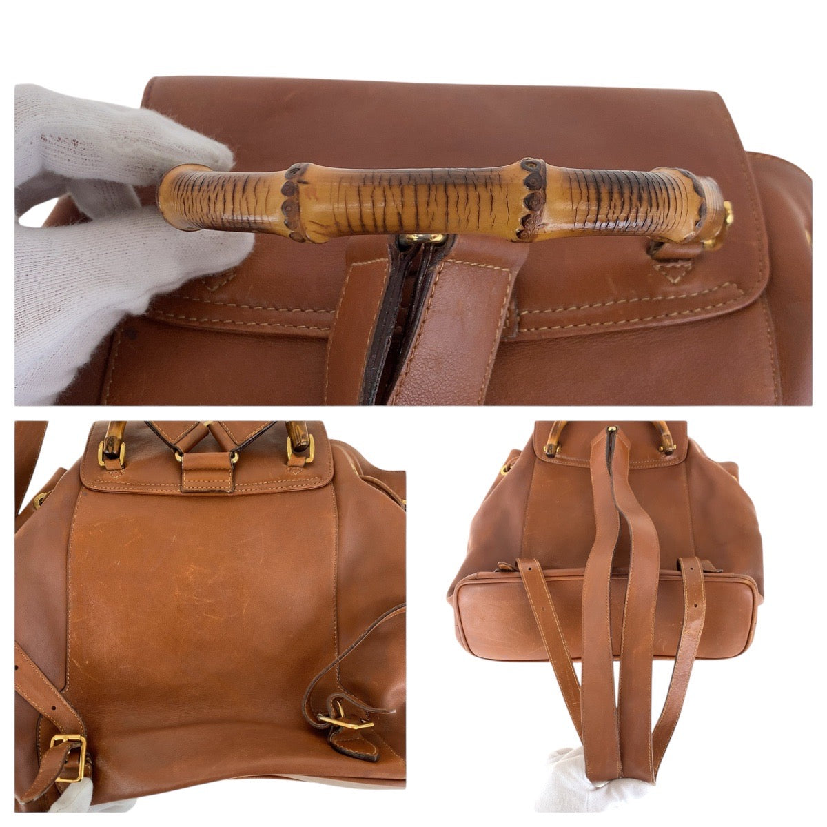 GUCCI Backpack 003 2058 0016 leather Brown Gold Metal Backpacks & Daypacks Backpacks Bamboo Women Used
