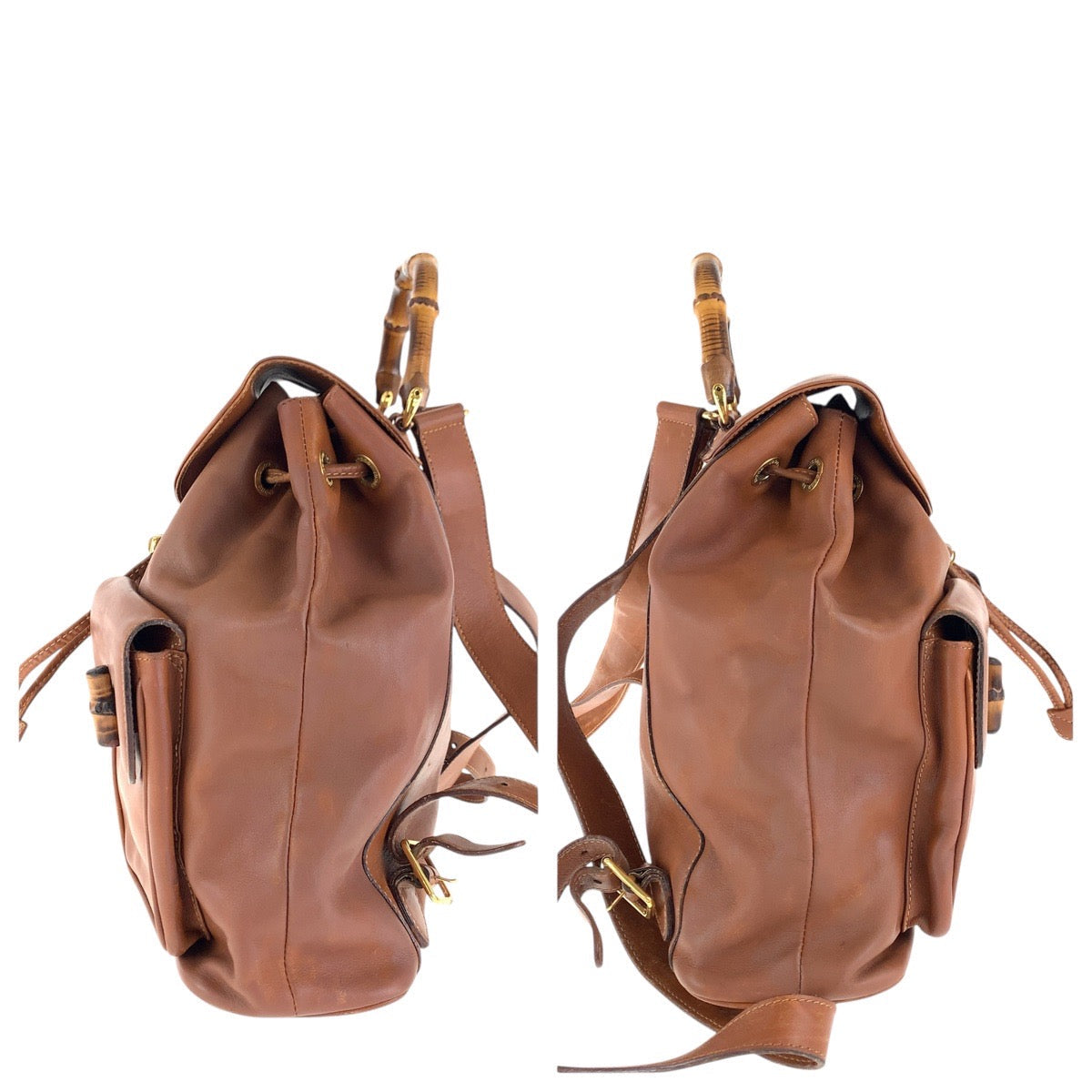 GUCCI Backpack 003 2058 0016 leather Brown Gold Metal Backpacks & Daypacks Backpacks Bamboo Women Used
