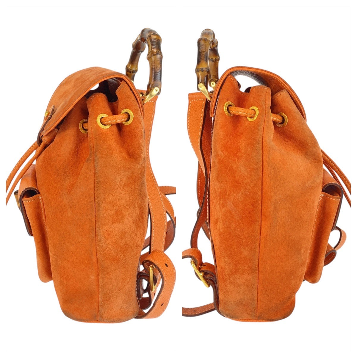 GUCCI Backpack 003 58 0030 Suede Orange GoldMetal Backpack Backpack Bamboo Women Used