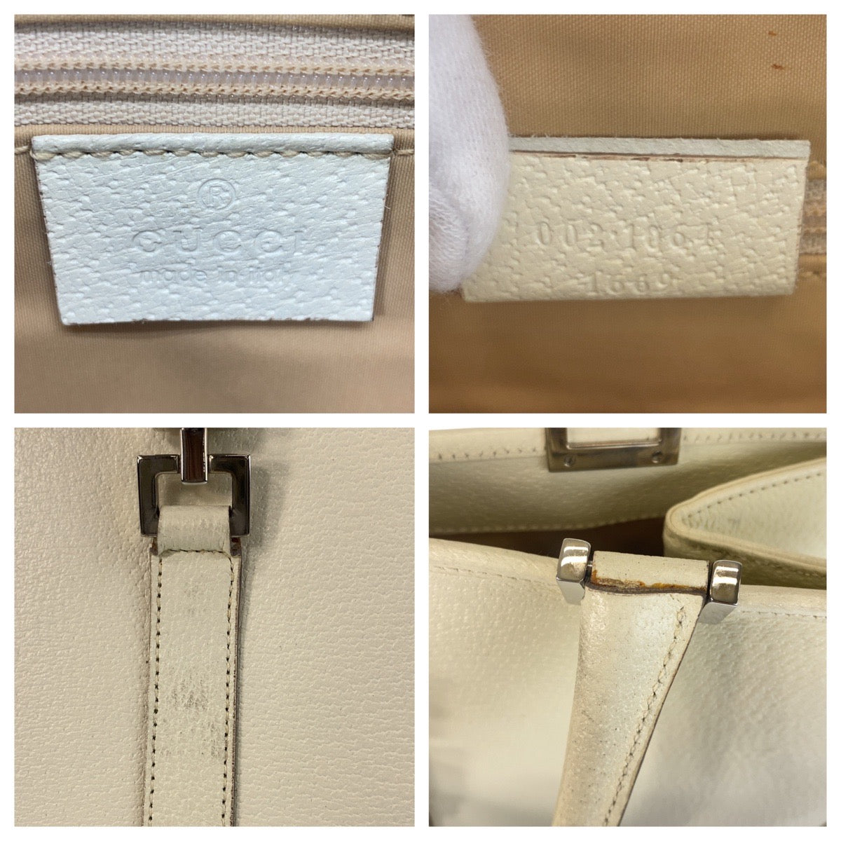 GUCCI Tote Bag 002 1064 leather White Ivory SilverMetal Tote Bag Shoulder Bag Jackie Women Used