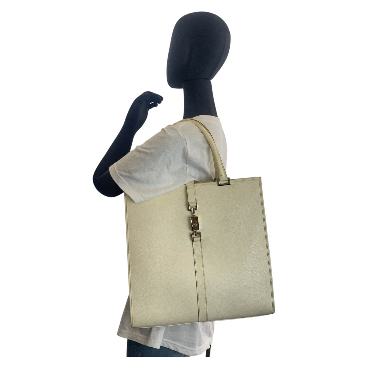 GUCCI Tote Bag 002 1064 leather White Ivory SilverMetal Tote Bag Shoulder Bag Jackie Women Used