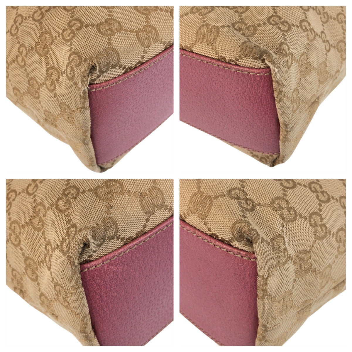 GUCCI Tote Bag 153361 GG canvas, leather Beige Pink Gold Metal Tote Bag Shoulder Bag Women Used