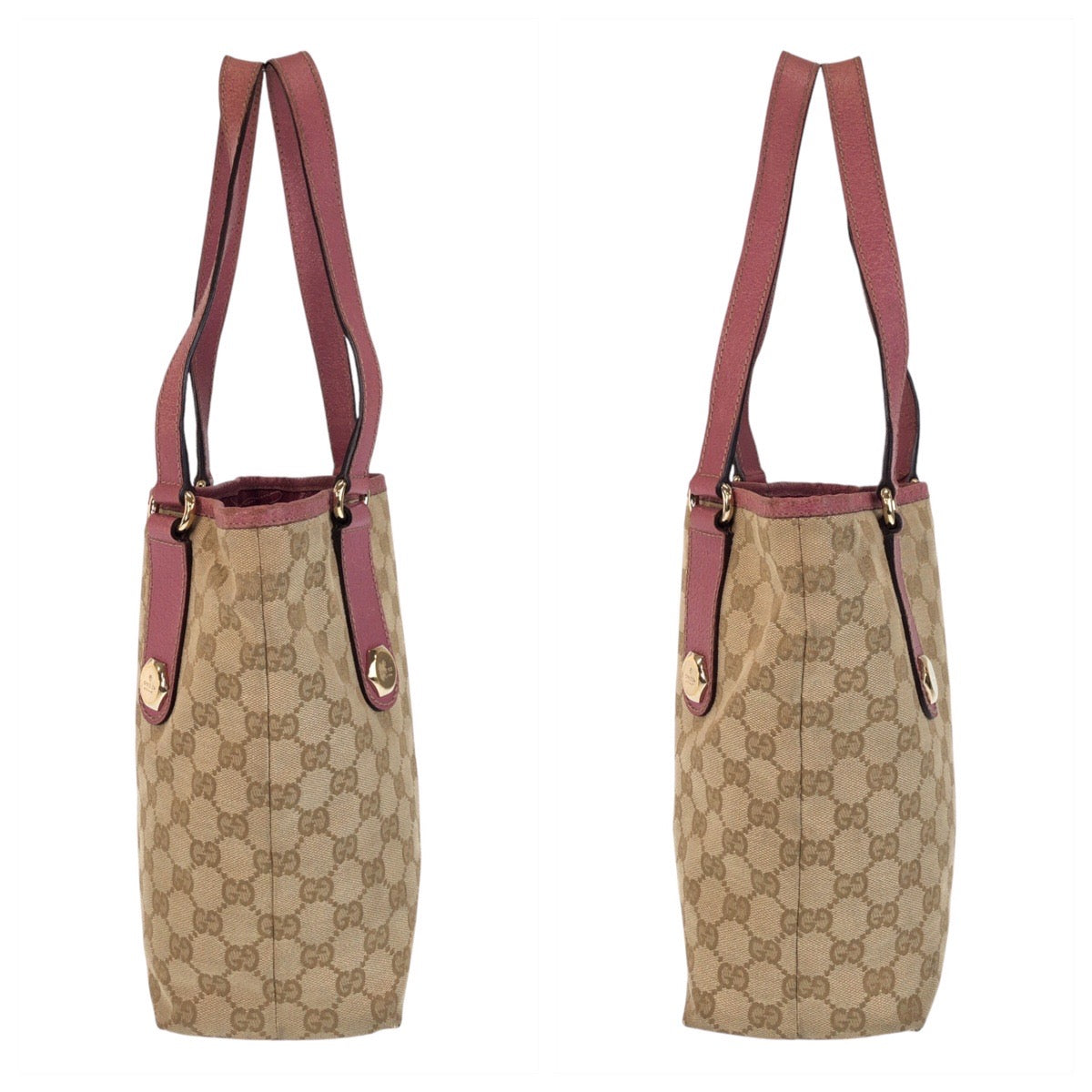 GUCCI Tote Bag 153361 GG canvas, leather Beige Pink Gold Metal Tote Bag Shoulder Bag Women Used