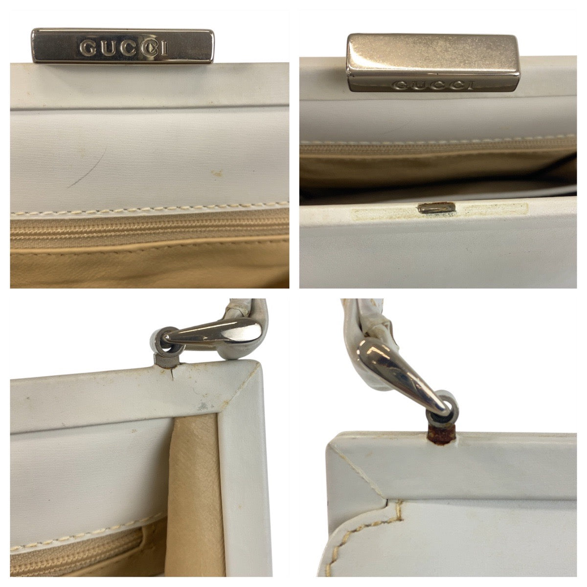 GUCCI Handbag 00020460301 leather White SilverMetal Handbag Women Used
