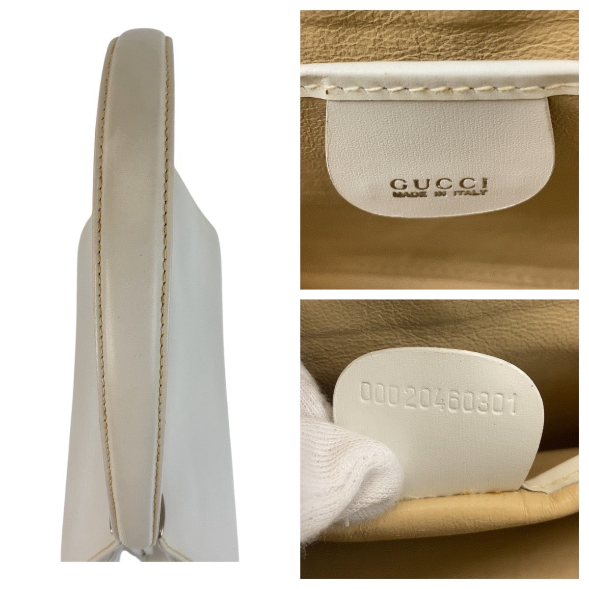 GUCCI Handbag 00020460301 leather White SilverMetal Handbag Women Used