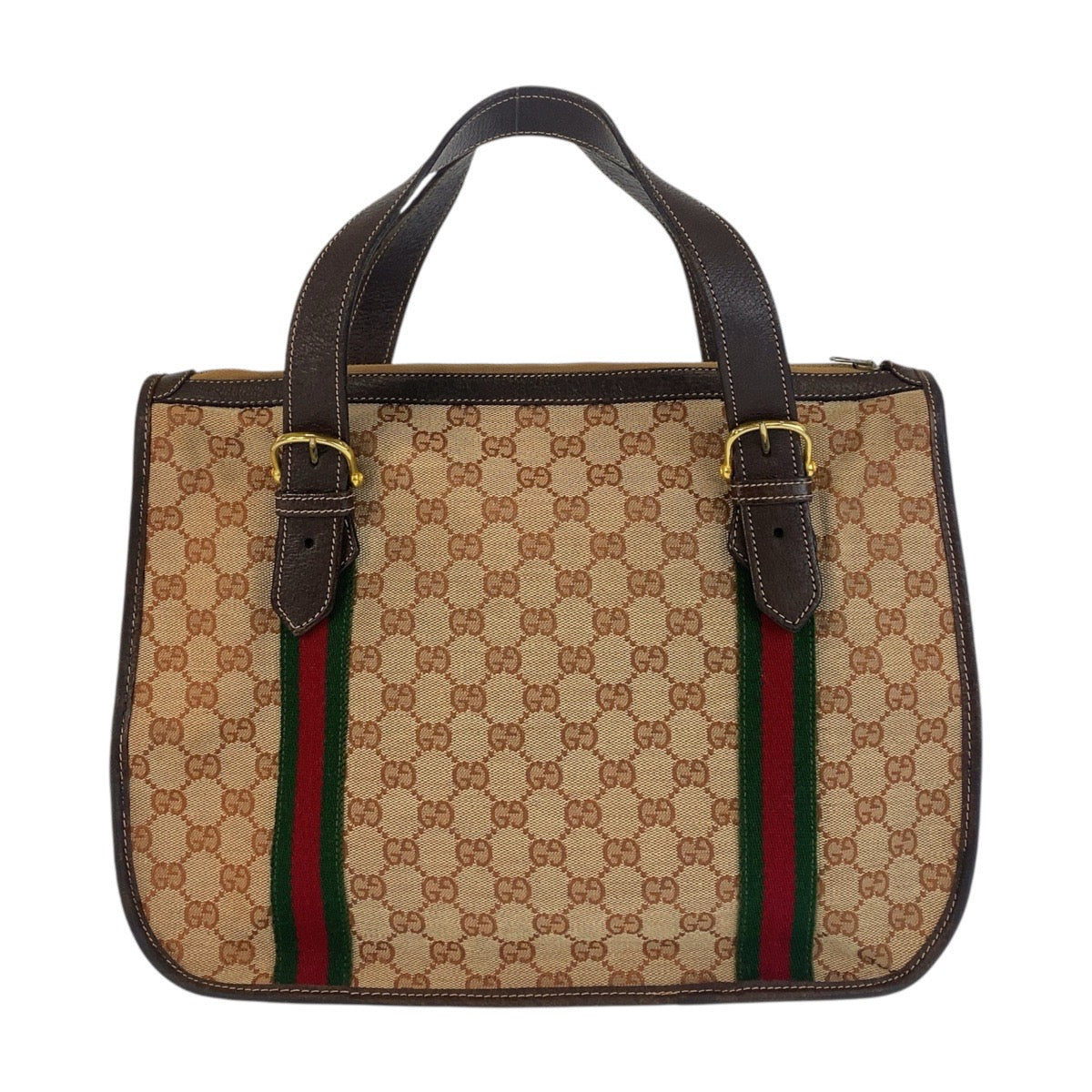 GUCCI Handbag GG canvas, leather Beige Brown Gold Metal Sherry Line Old Gucci Women Used