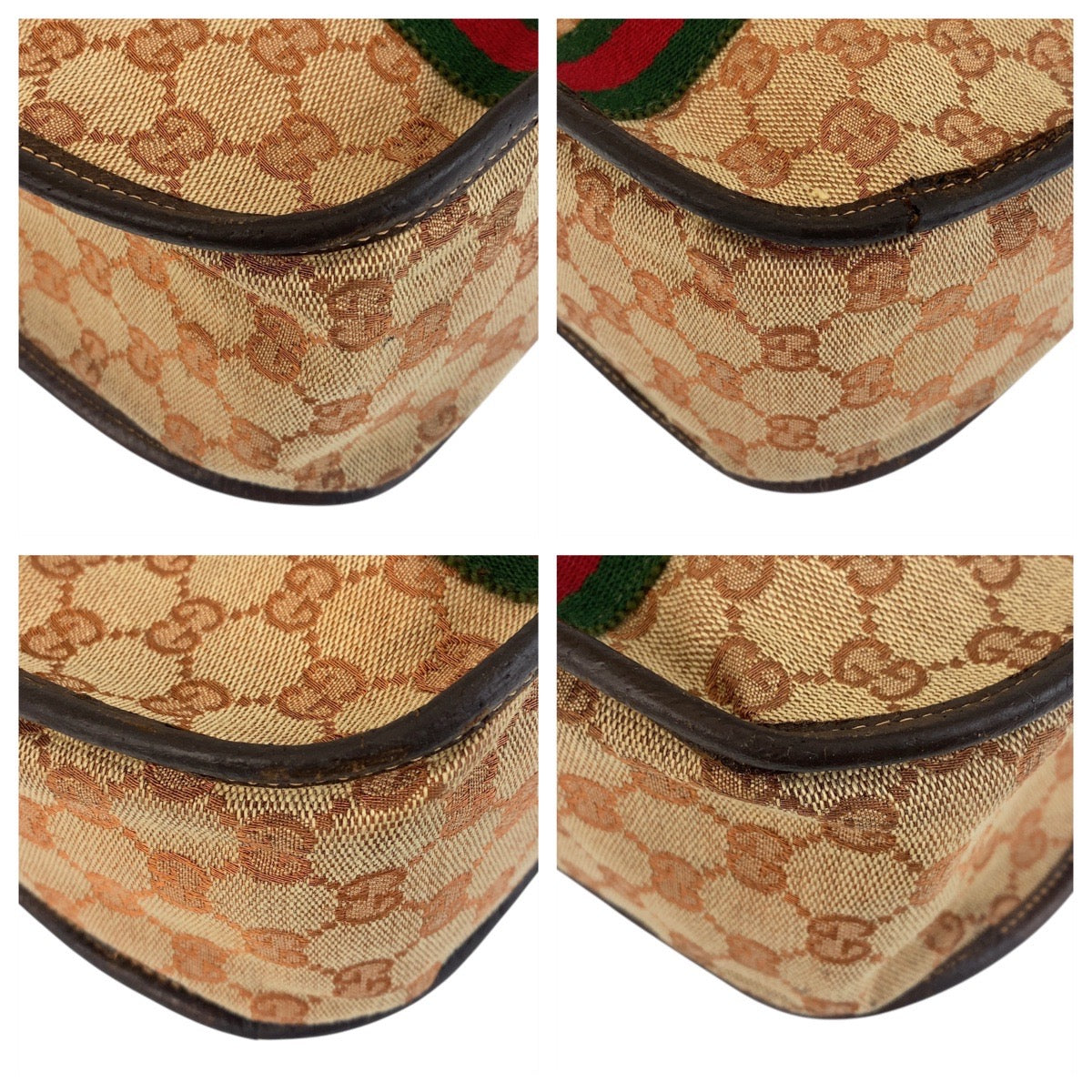 GUCCI Handbag GG canvas, leather Beige Brown Gold Metal Sherry Line Old Gucci Women Used