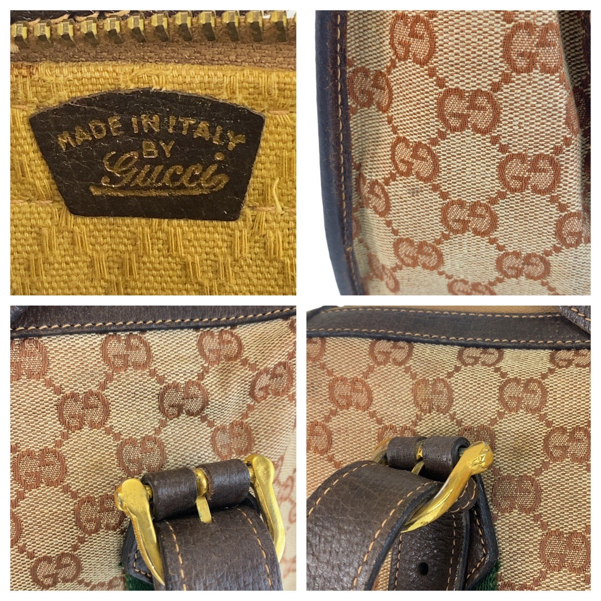 GUCCI Handbag GG canvas, leather Beige Brown Gold Metal Sherry Line Old Gucci Women Used