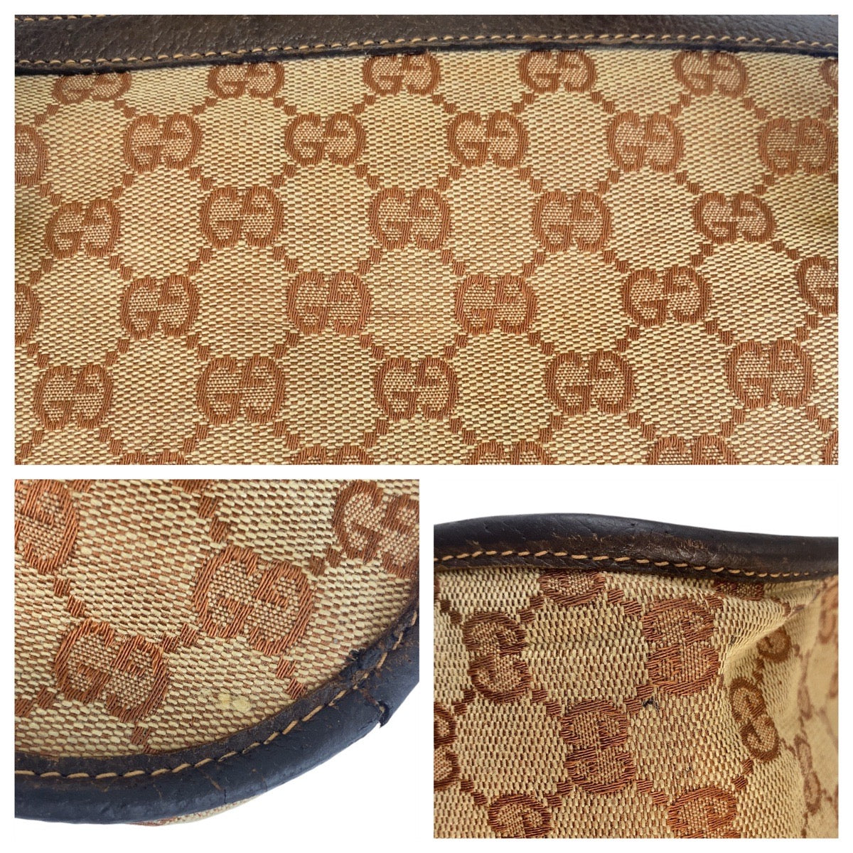 GUCCI Handbag GG canvas, leather Beige Brown Gold Metal Sherry Line Old Gucci Women Used