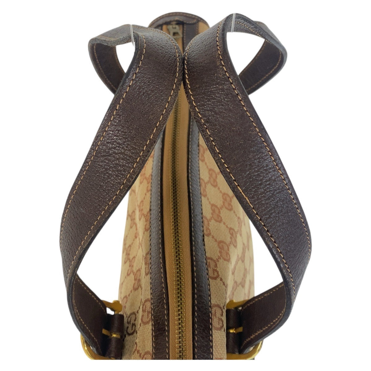 GUCCI Handbag GG canvas, leather Beige Brown Gold Metal Sherry Line Old Gucci Women Used