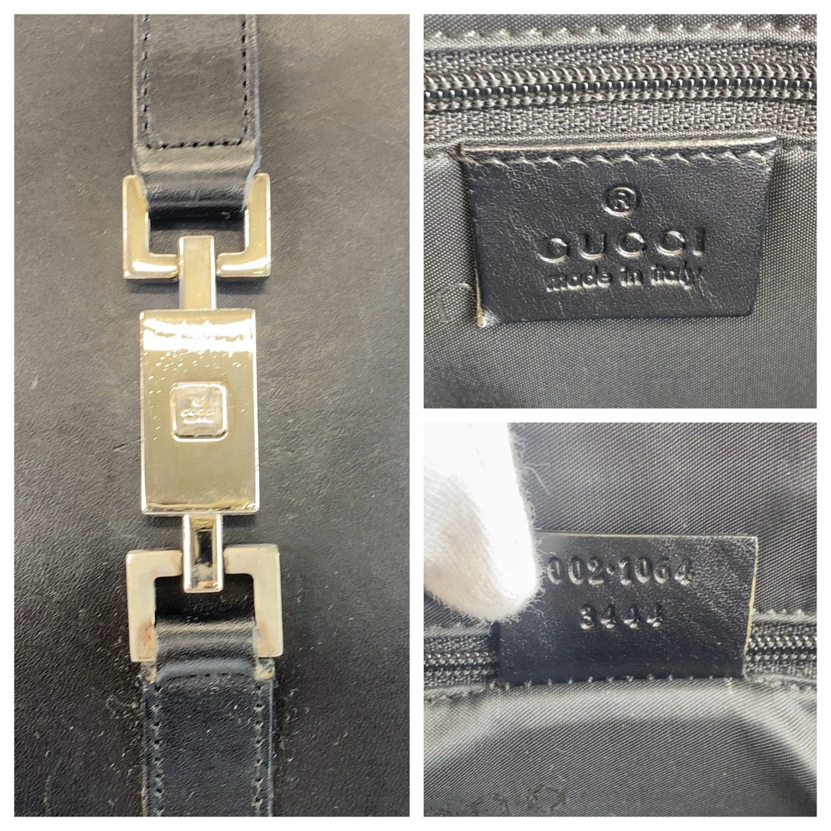 GUCCI Tote Bag 002 1064 leather Black SilverMetal Tote Bag Shoulder Bag Jackie Women Used