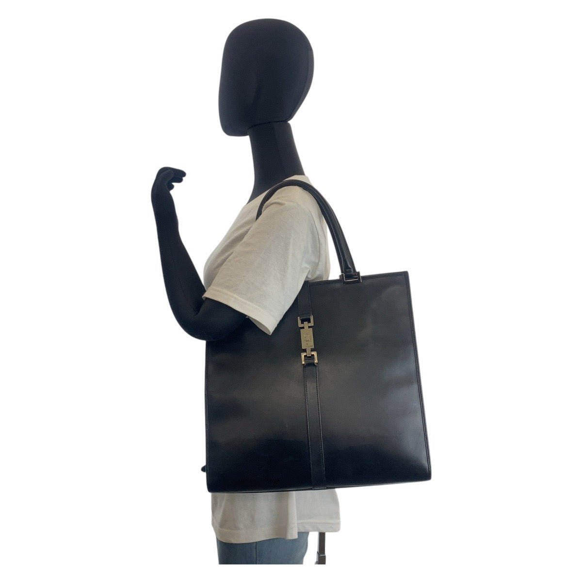 GUCCI Tote Bag 002 1064 leather Black SilverMetal Tote Bag Shoulder Bag Jackie Women Used