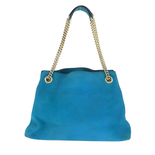 GUCCI Tote Bag 308982 leather blue ChainTote Bag Shoulder Bag Soho Women Used