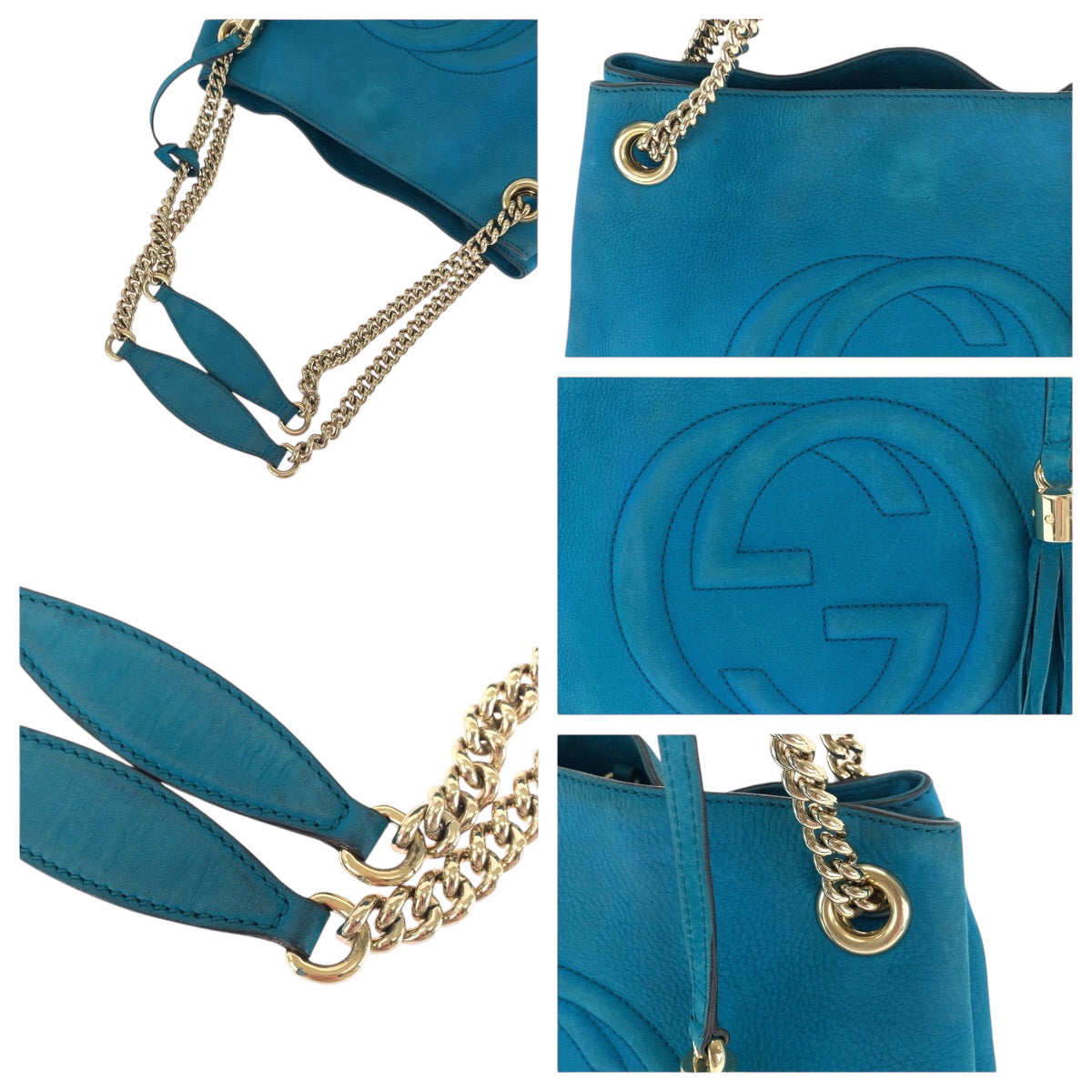 GUCCI Tote Bag 308982 leather blue ChainTote Bag Shoulder Bag Soho Women Used