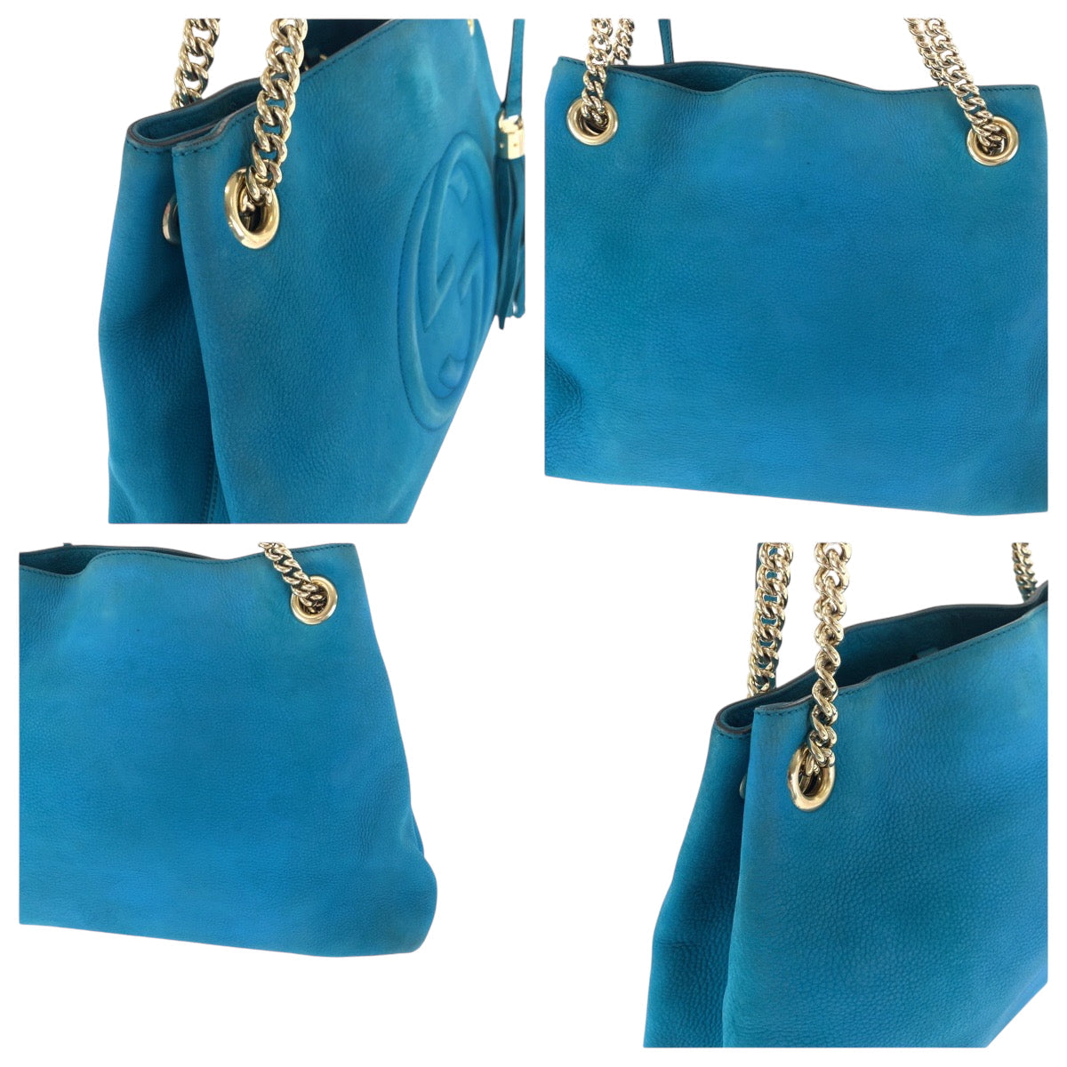 GUCCI Tote Bag 308982 leather blue ChainTote Bag Shoulder Bag Soho Women Used