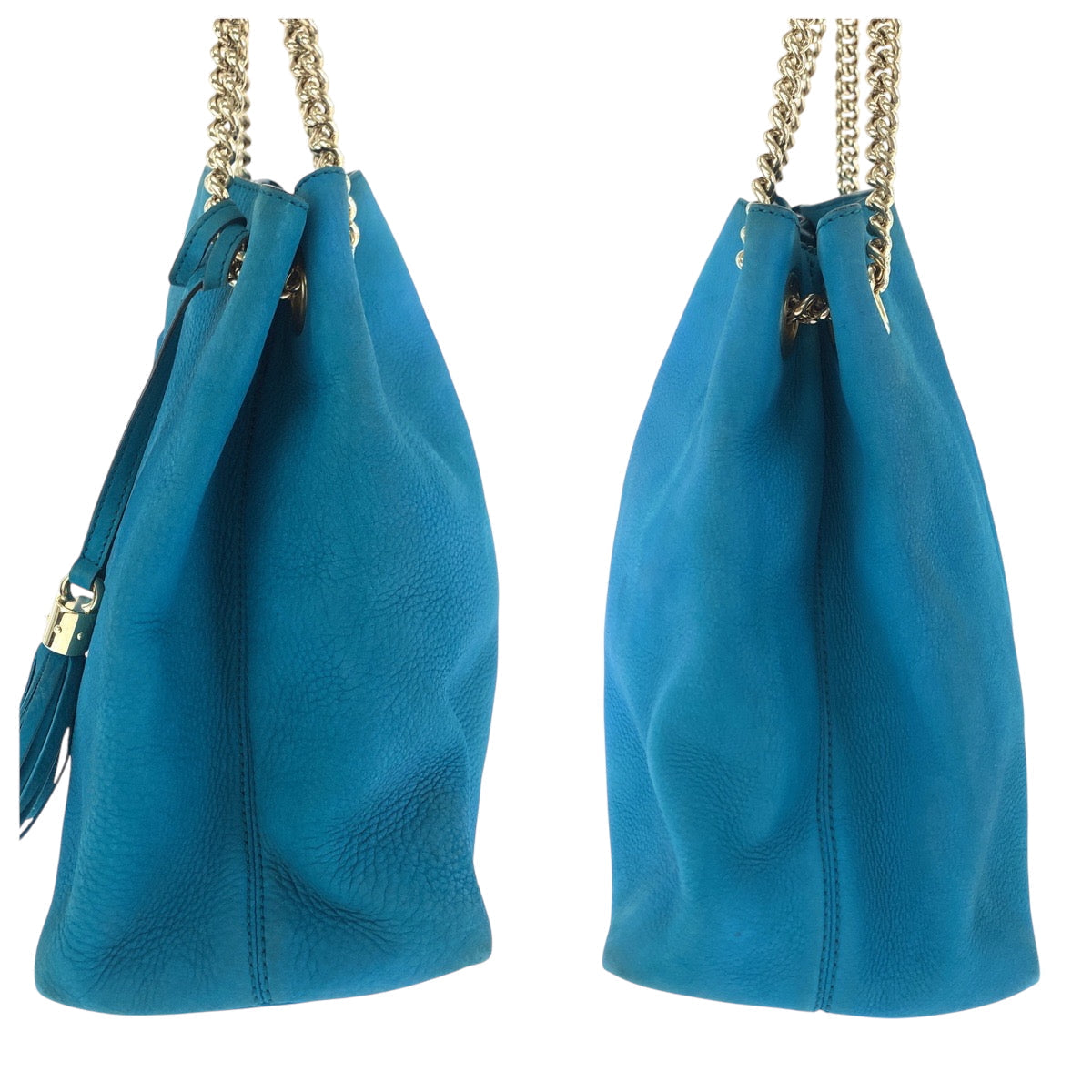 GUCCI Tote Bag 308982 leather blue ChainTote Bag Shoulder Bag Soho Women Used