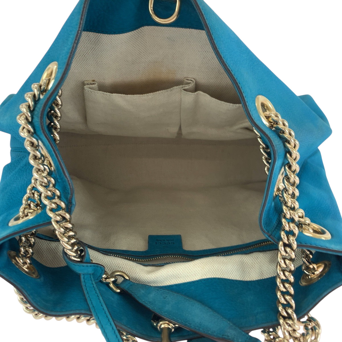 GUCCI Tote Bag 308982 leather blue ChainTote Bag Shoulder Bag Soho Women Used
