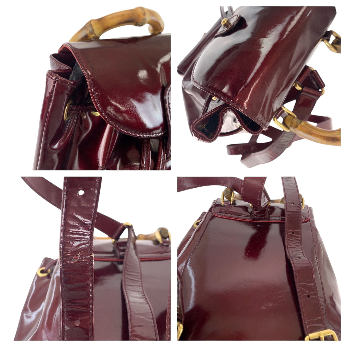GUCCI Backpack 003 1998 0030 Patent leather wine red brown Backpack Backpack Bamboo Women Used
