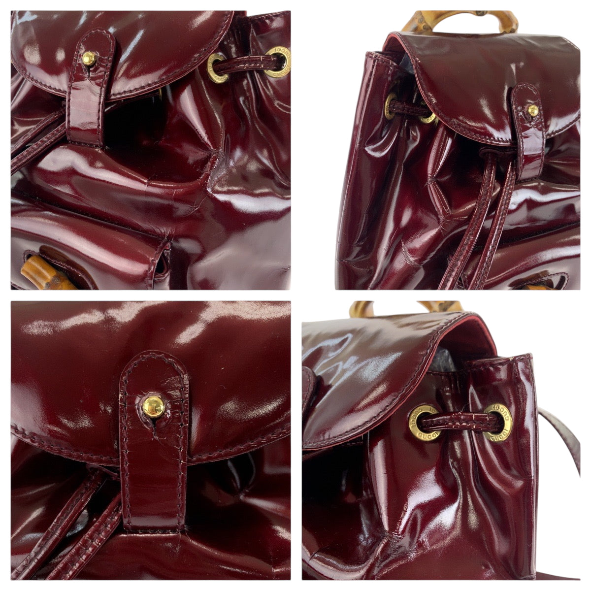 GUCCI Backpack 003 1998 0030 Patent leather wine red brown Backpack Backpack Bamboo Women Used
