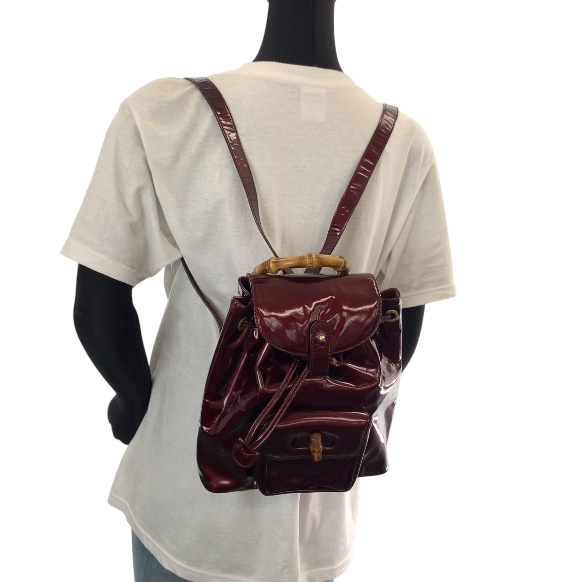 GUCCI Backpack 003 1998 0030 Patent leather wine red brown Backpack Backpack Bamboo Women Used