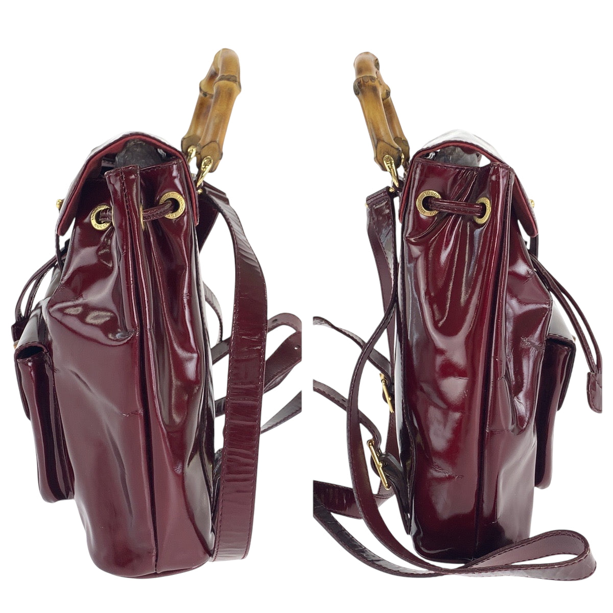 GUCCI Backpack 003 1998 0030 Patent leather wine red brown Backpack Backpack Bamboo Women Used