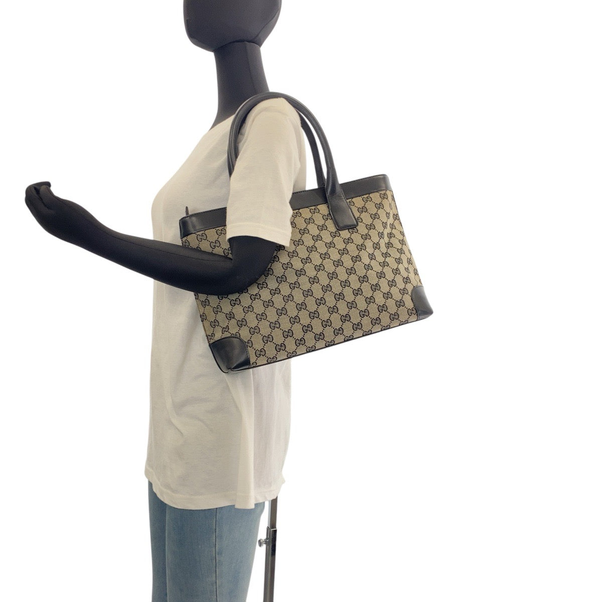GUCCI Tote Bag 002 1119 GG canvas, leather gray black black Tote Bag Shoulder Bag Women Used