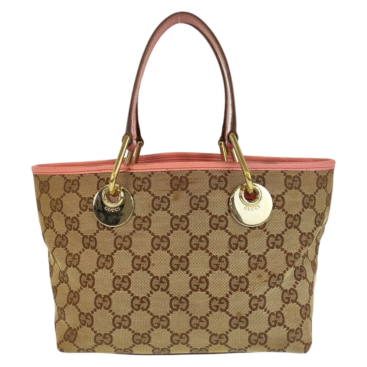 GUCCI Tote Bag 120844 GG canvas, leather Beige Pink Gold Metal Tote Bag handbag Women Used