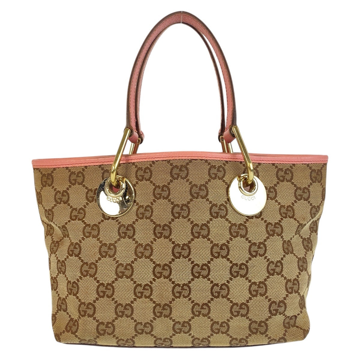 GUCCI Tote Bag 120844 GG canvas, leather Beige Pink Gold Metal Tote Bag handbag Women Used