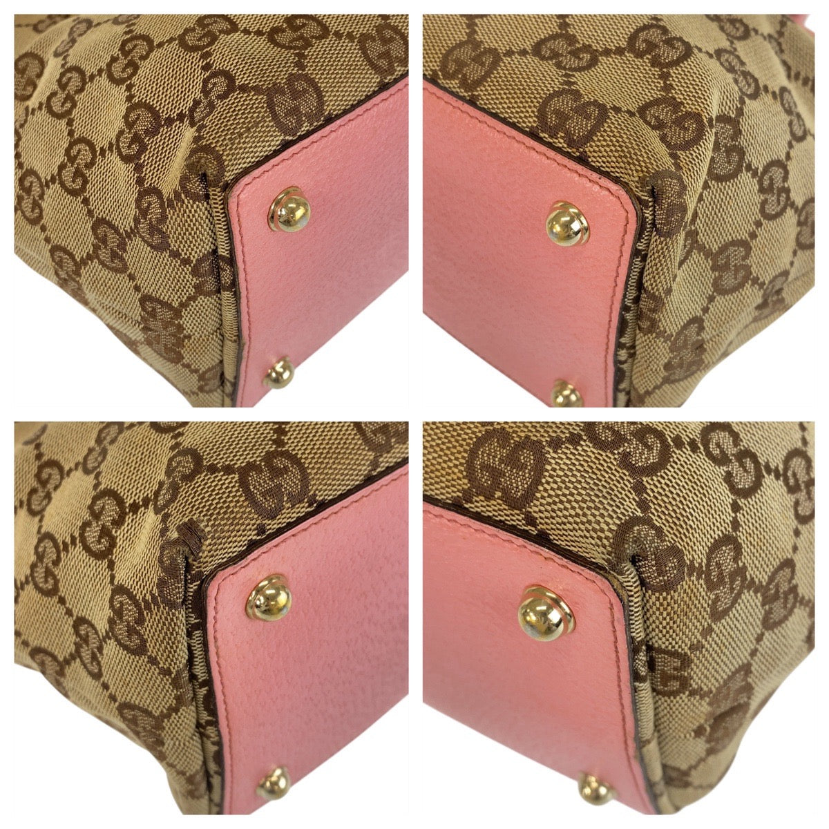 GUCCI Tote Bag 120844 GG canvas, leather Beige Pink Gold Metal Tote Bag handbag Women Used