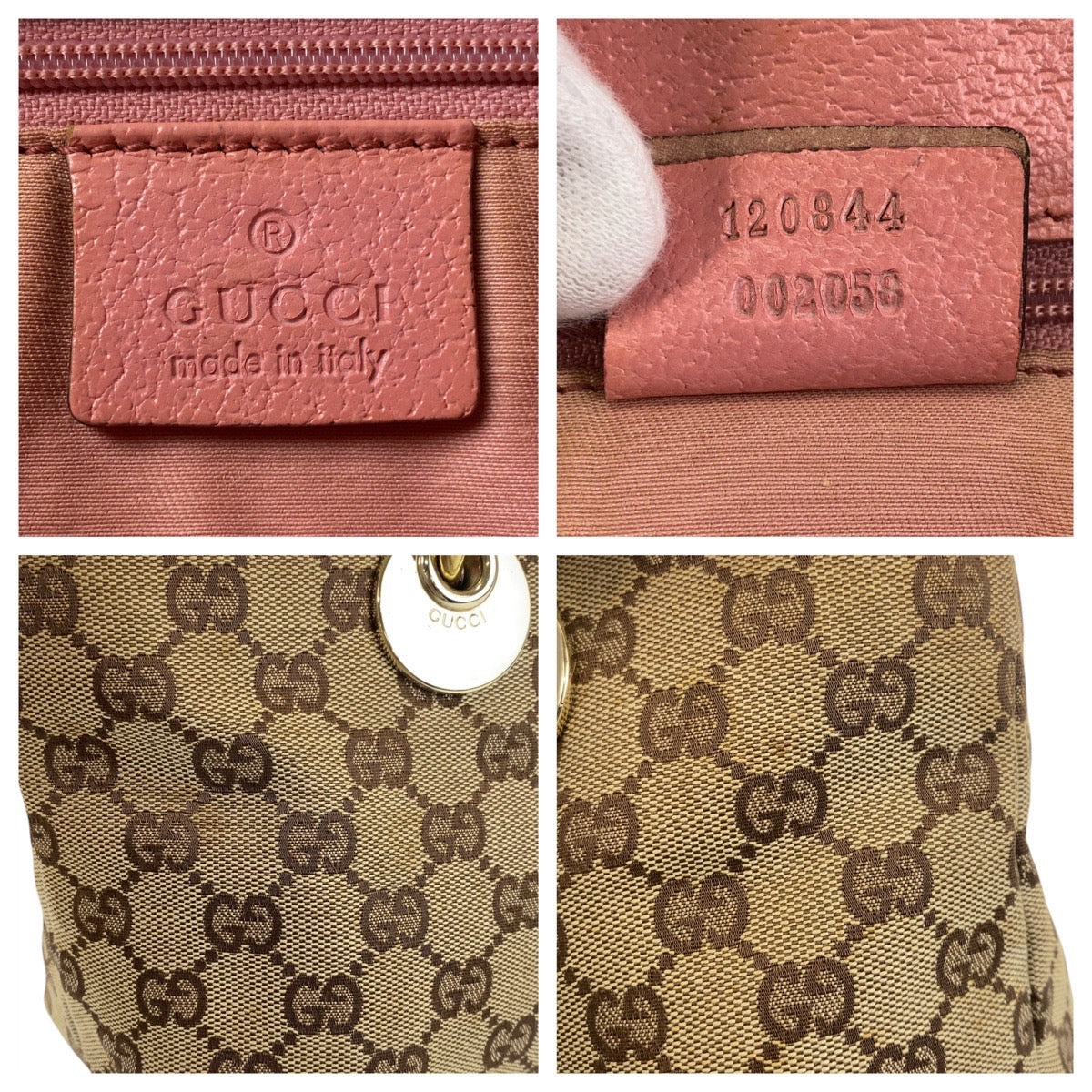 GUCCI Tote Bag 120844 GG canvas, leather Beige Pink Gold Metal Tote Bag handbag Women Used