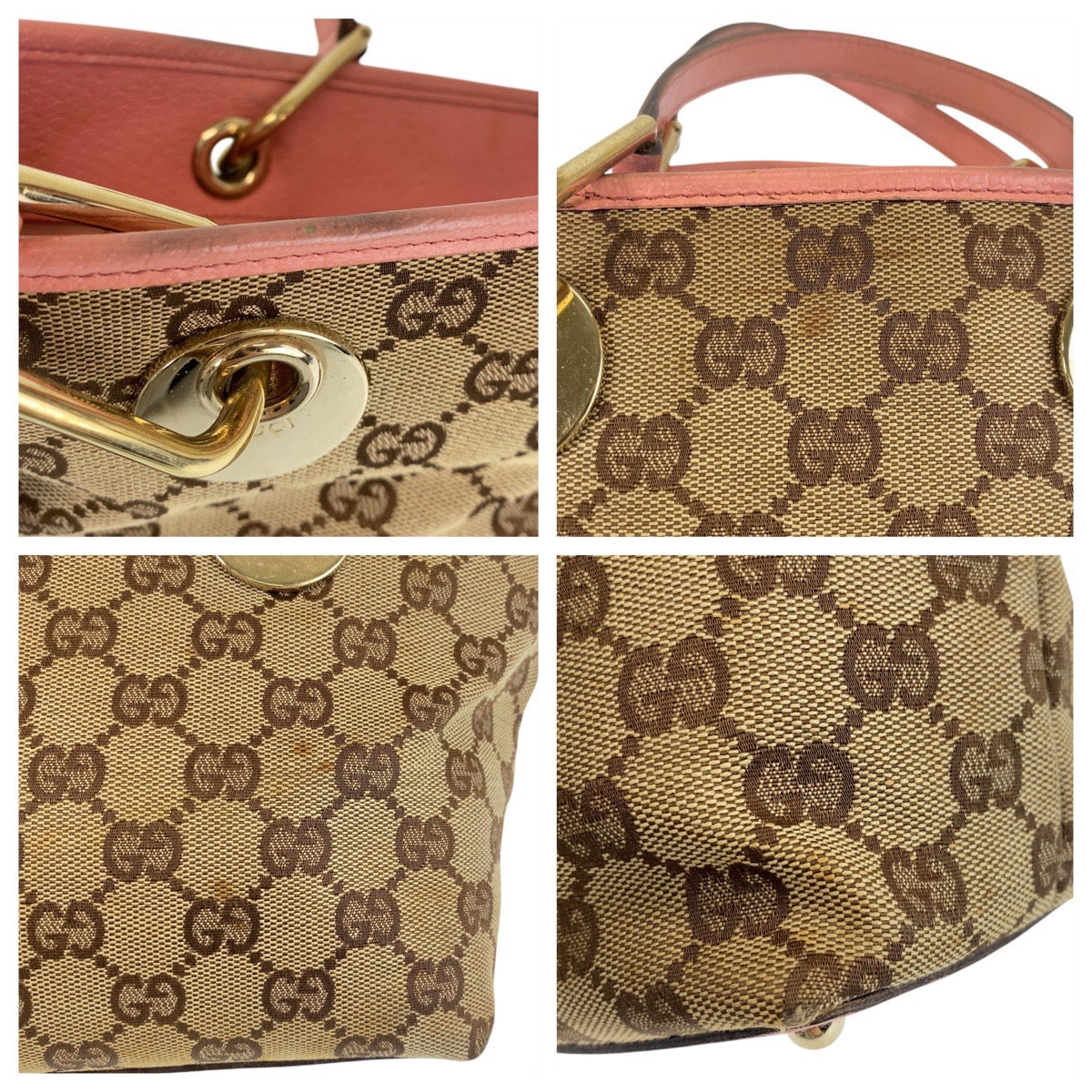GUCCI Tote Bag 120844 GG canvas, leather Beige Pink Gold Metal Tote Bag handbag Women Used