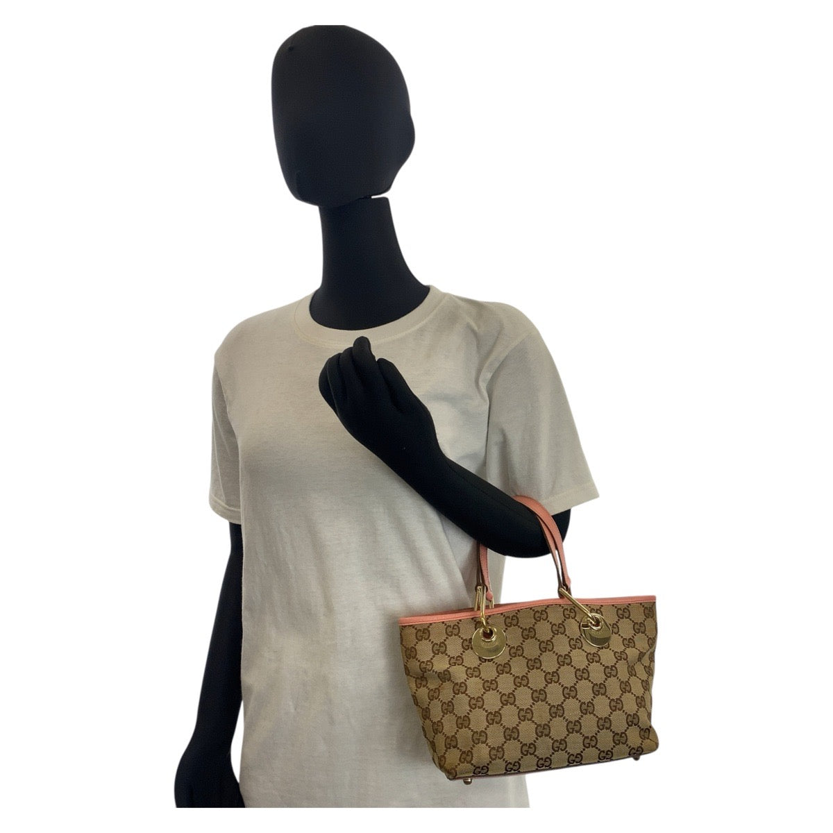 GUCCI Tote Bag 120844 GG canvas, leather Beige Pink Gold Metal Tote Bag handbag Women Used