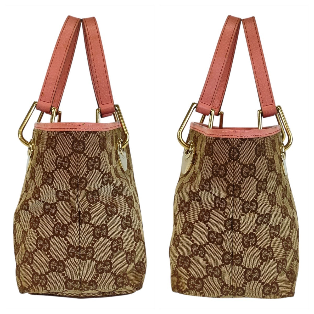 GUCCI Tote Bag 120844 GG canvas, leather Beige Pink Gold Metal Tote Bag handbag Women Used