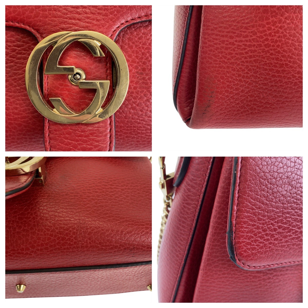 GUCCI Shoulder Bag 510302 leather Red Shoulder Bag Handbag 2way Interlocking Women Used