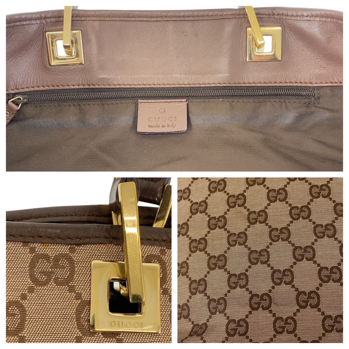 GUCCI Tote Bag 002 1098 GG canvas, leather Beige Brown Gold Metal Tote Bag Shoulder Bag Women Used