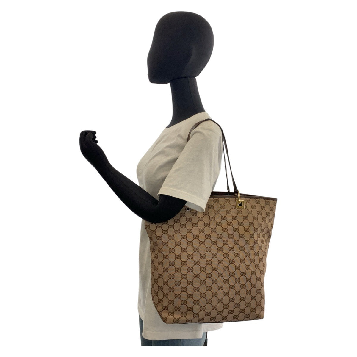 GUCCI Tote Bag 002 1098 GG canvas, leather Beige Brown Gold Metal Tote Bag Shoulder Bag Women Used