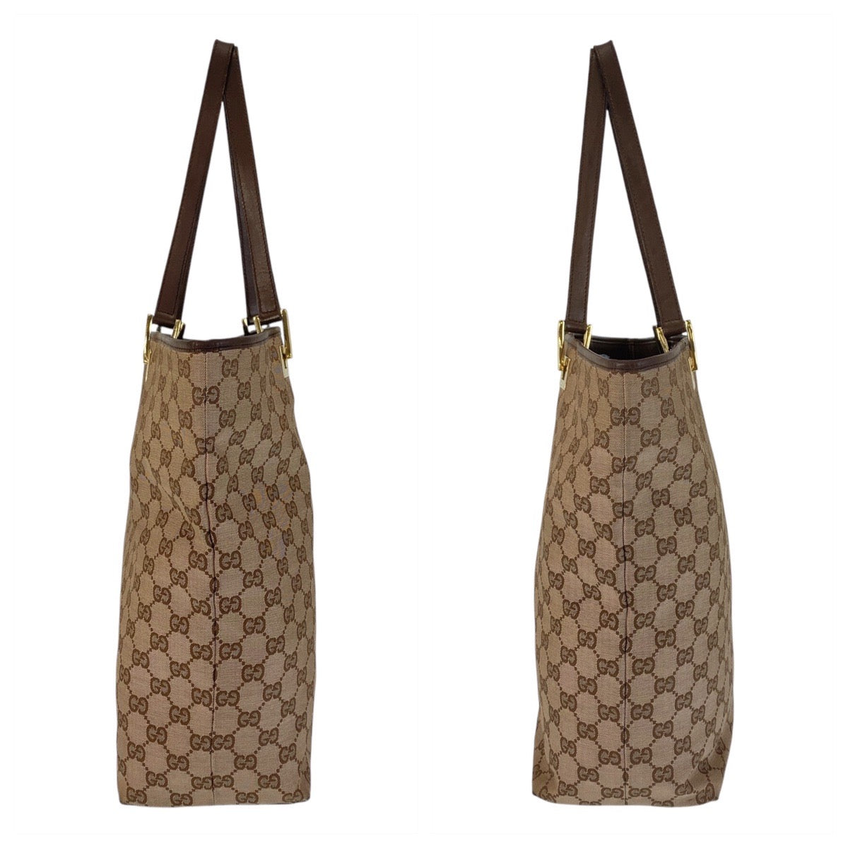 GUCCI Tote Bag 002 1098 GG canvas, leather Beige Brown Gold Metal Tote Bag Shoulder Bag Women Used