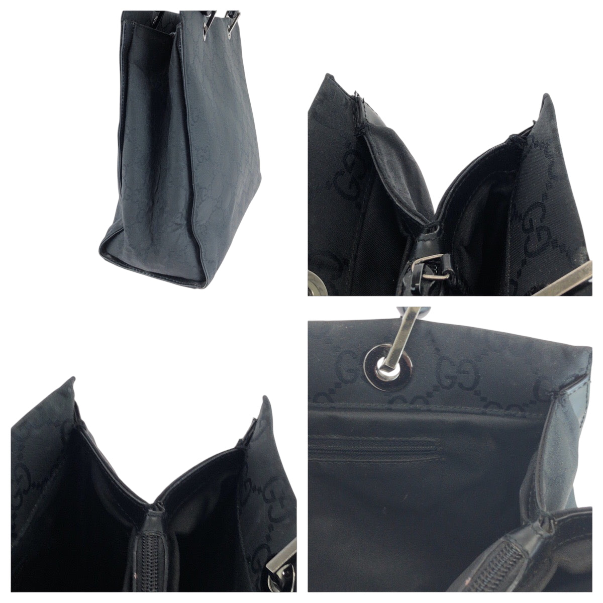 GUCCI Tote Bag 002 1010 Nylon black Tote Bag handbag Bamboo Women Used