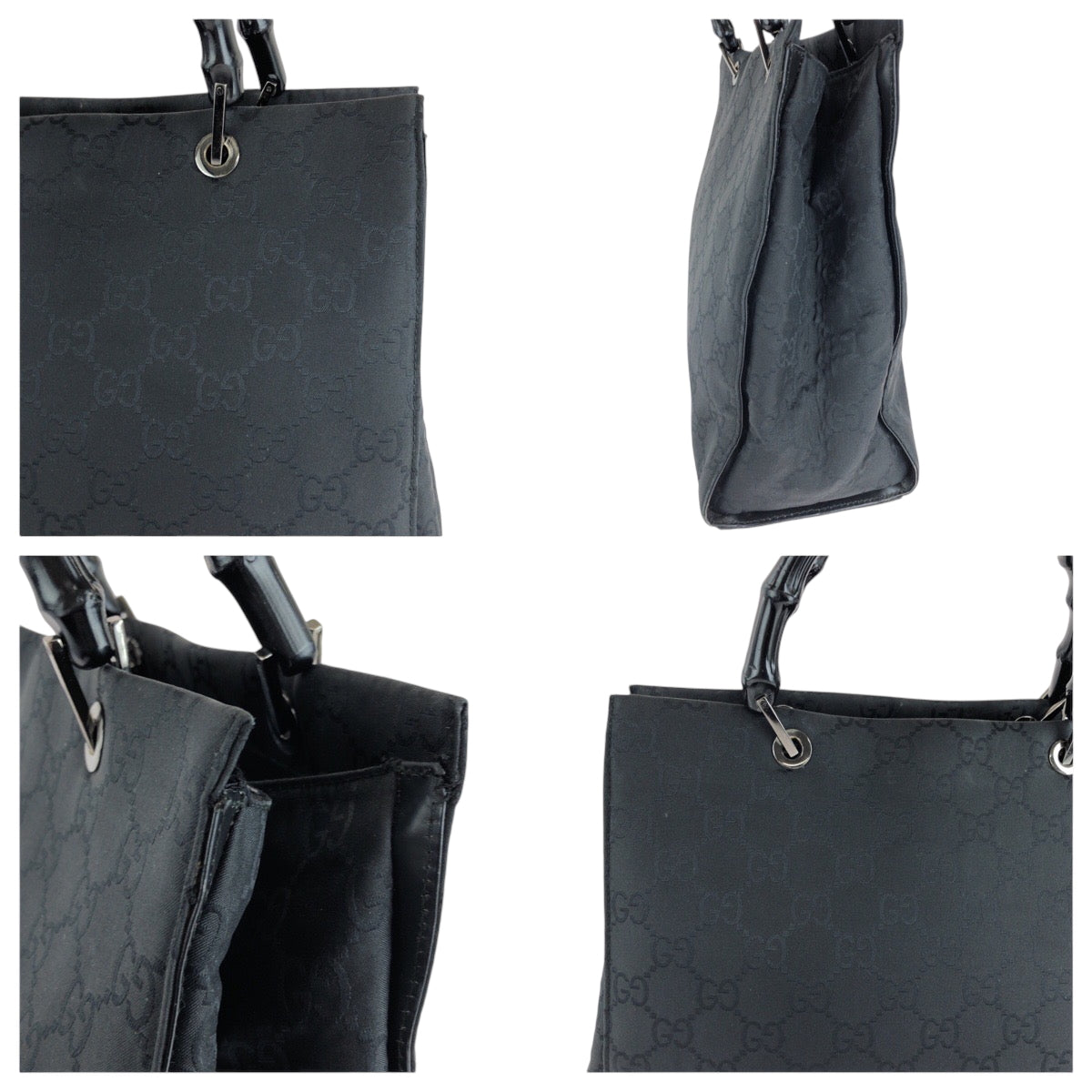 GUCCI Tote Bag 002 1010 Nylon black Tote Bag handbag Bamboo Women Used