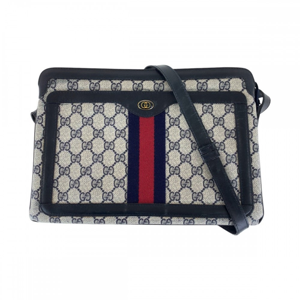 GUCCI Shoulder Bag 010 378 GG Supreme canvas, leather Navy Gold Metal Shoulder Bag pochette Old Gucci Shelly Line Interlocking Women Used