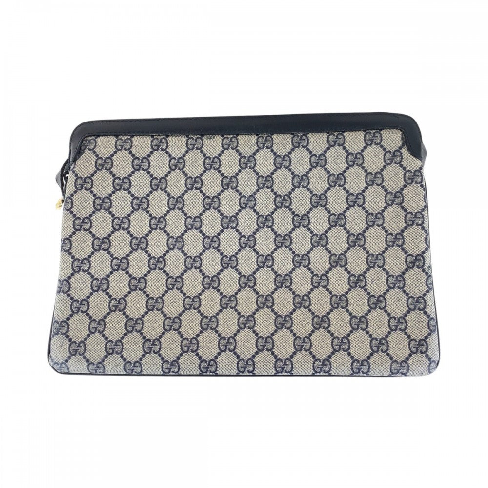 GUCCI Shoulder Bag 010 378 GG Supreme canvas, leather Navy Gold Metal Shoulder Bag pochette Old Gucci Shelly Line Interlocking Women Used