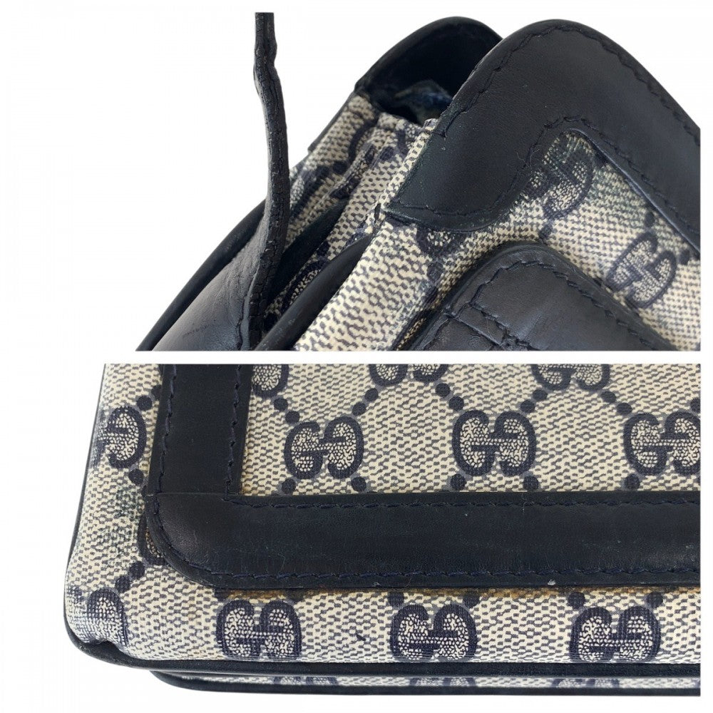GUCCI Shoulder Bag 010 378 GG Supreme canvas, leather Navy Gold Metal Shoulder Bag pochette Old Gucci Shelly Line Interlocking Women Used