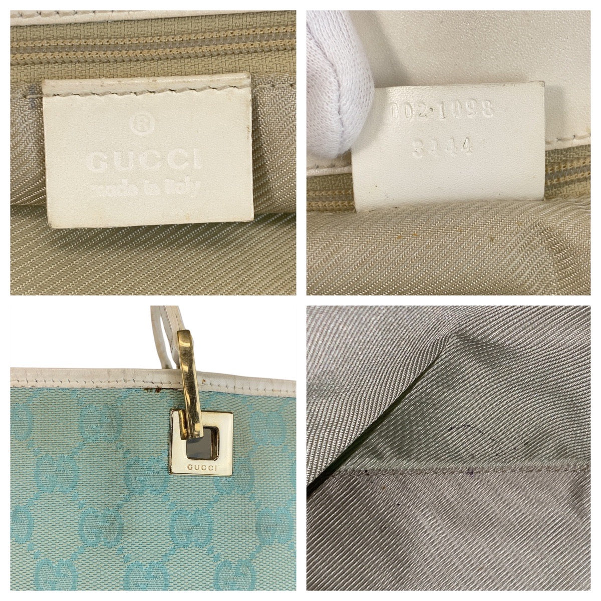 GUCCI Tote Bag 002 1098 GG canvas, leather Mint Green Gold Metal Tote Bag Shoulder Bag Women Used