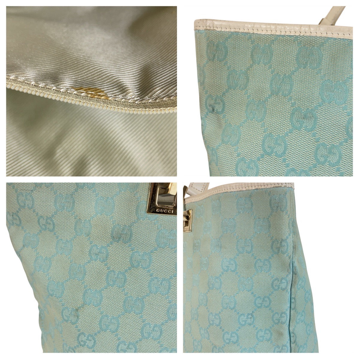 GUCCI Tote Bag 002 1098 GG canvas, leather Mint Green Gold Metal Tote Bag Shoulder Bag Women Used