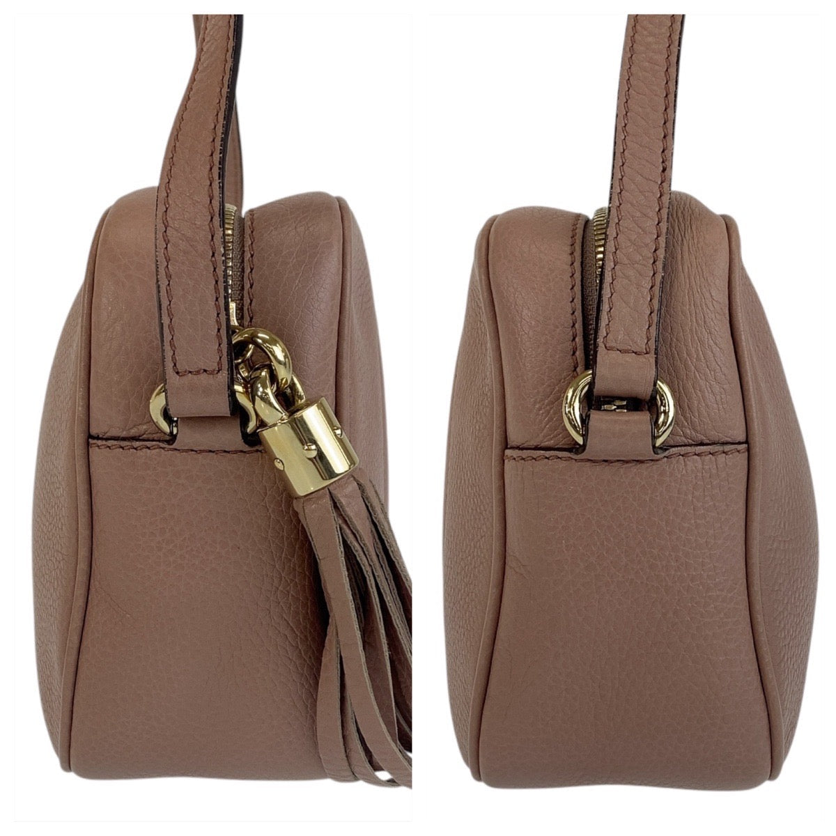 GUCCI Shoulder Bag 303364 leather Pink Beige Gold Metal Shoulder Bag pochette Soho Women Used