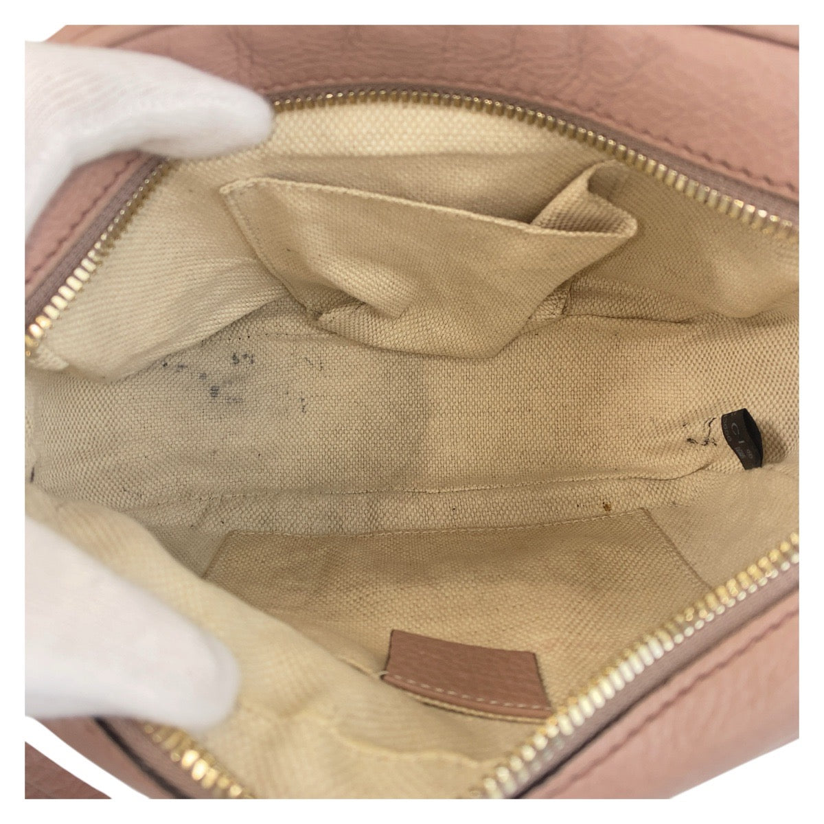 GUCCI Shoulder Bag 303364 leather Pink Beige Gold Metal Shoulder Bag pochette Soho Women Used
