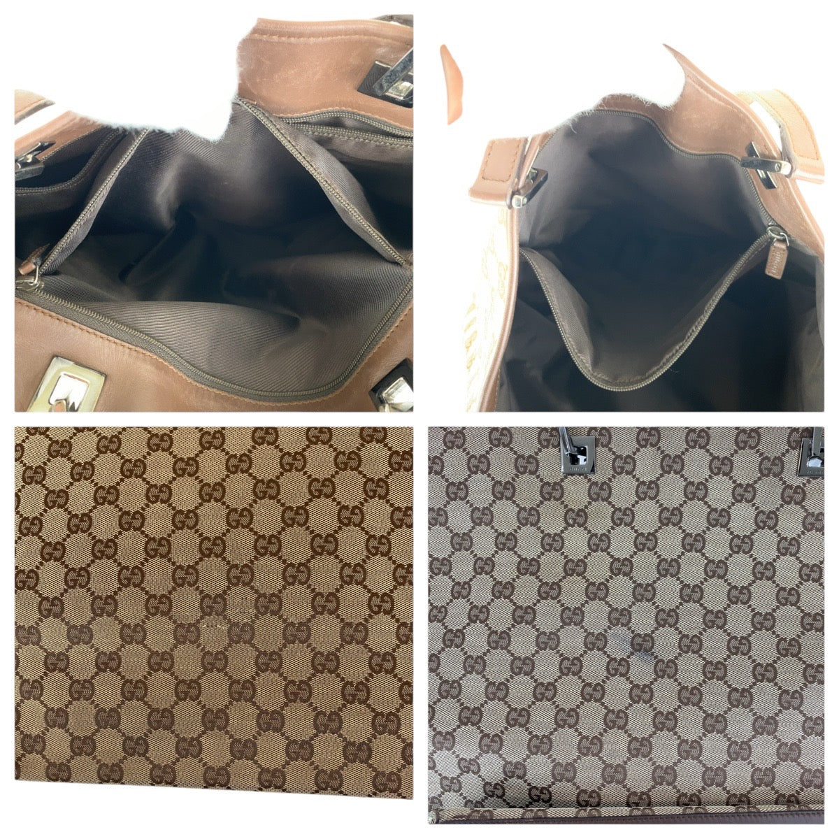 GUCCI Tote Bag 31242 GG canvas, leather Brown Silver Metal Tote Bag Shoulder Bag Women Used