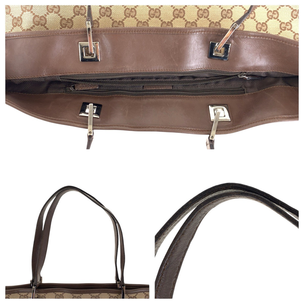 GUCCI Tote Bag 31242 GG canvas, leather Brown Silver Metal Tote Bag Shoulder Bag Women Used