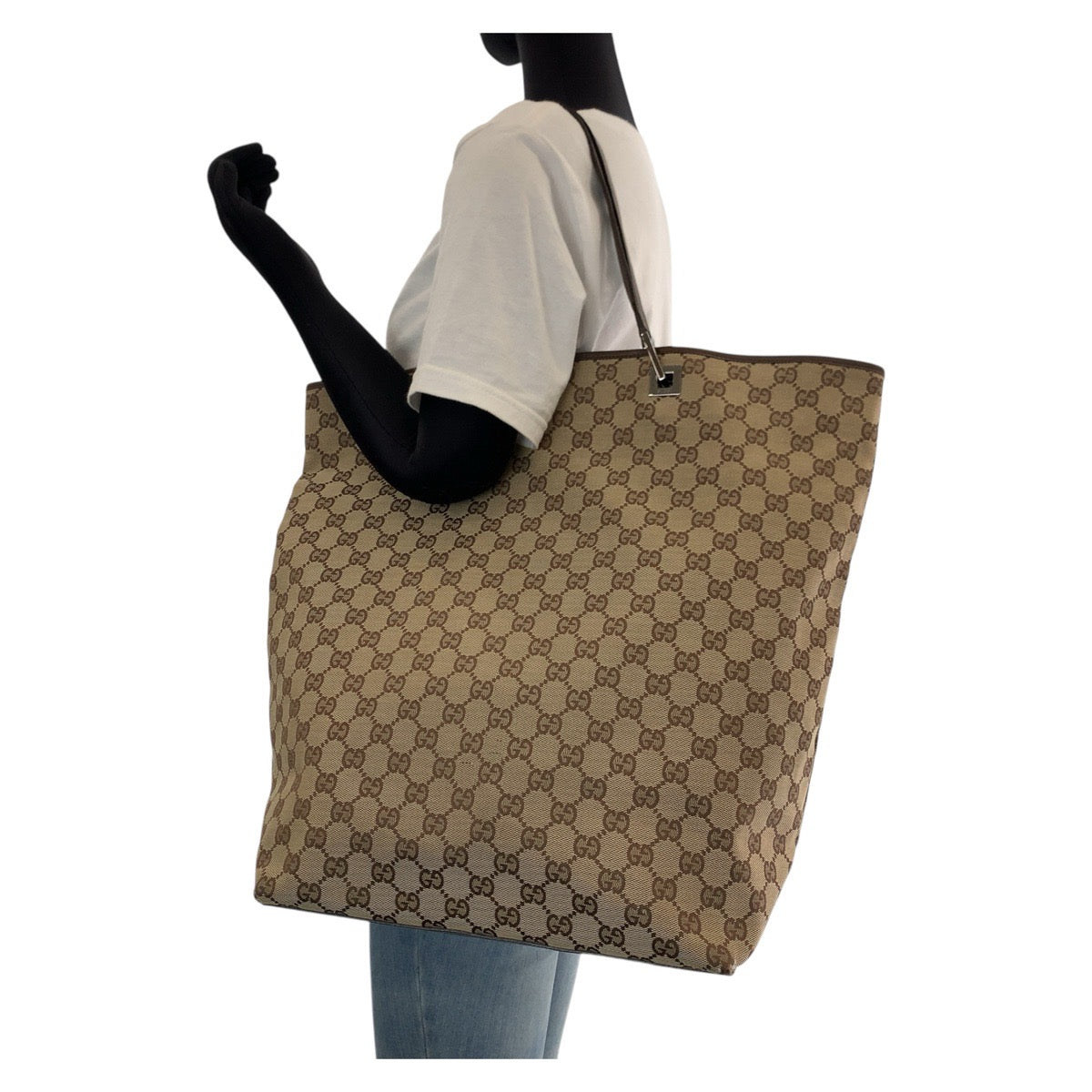 GUCCI Tote Bag 31242 GG canvas, leather Brown Silver Metal Tote Bag Shoulder Bag Women Used