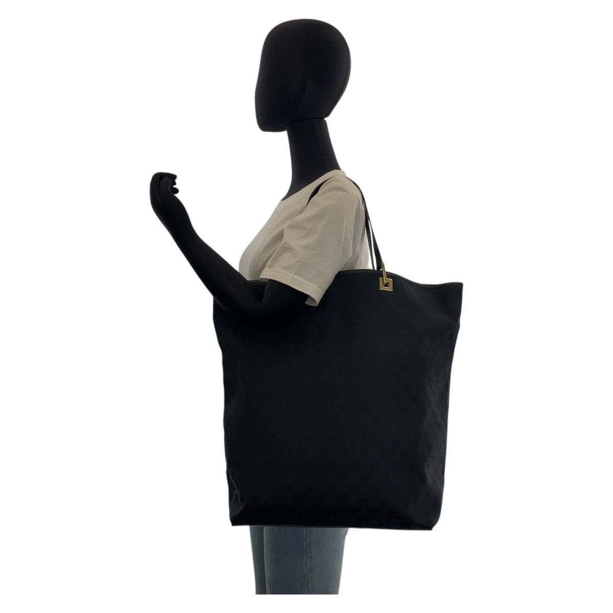 GUCCI Tote Bag 002 1097 GG canvas, leather Black GoldMetal Tote Bag Shoulder Bag Women Used